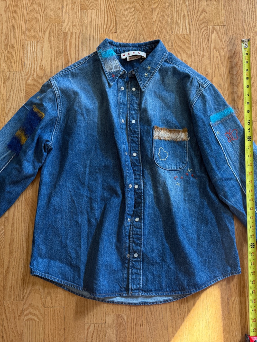 Marni Mohair Blue Denim Embroidered Shirt Jacket